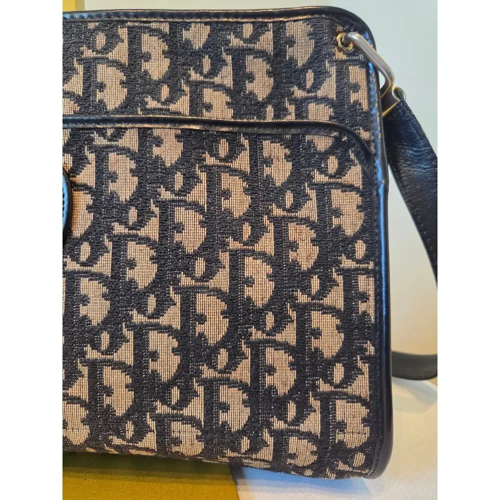 Christian Dior Trotter Monogram Shoulder Bag Navy Canvas CD Logo Vintage - Picture 5 of 16